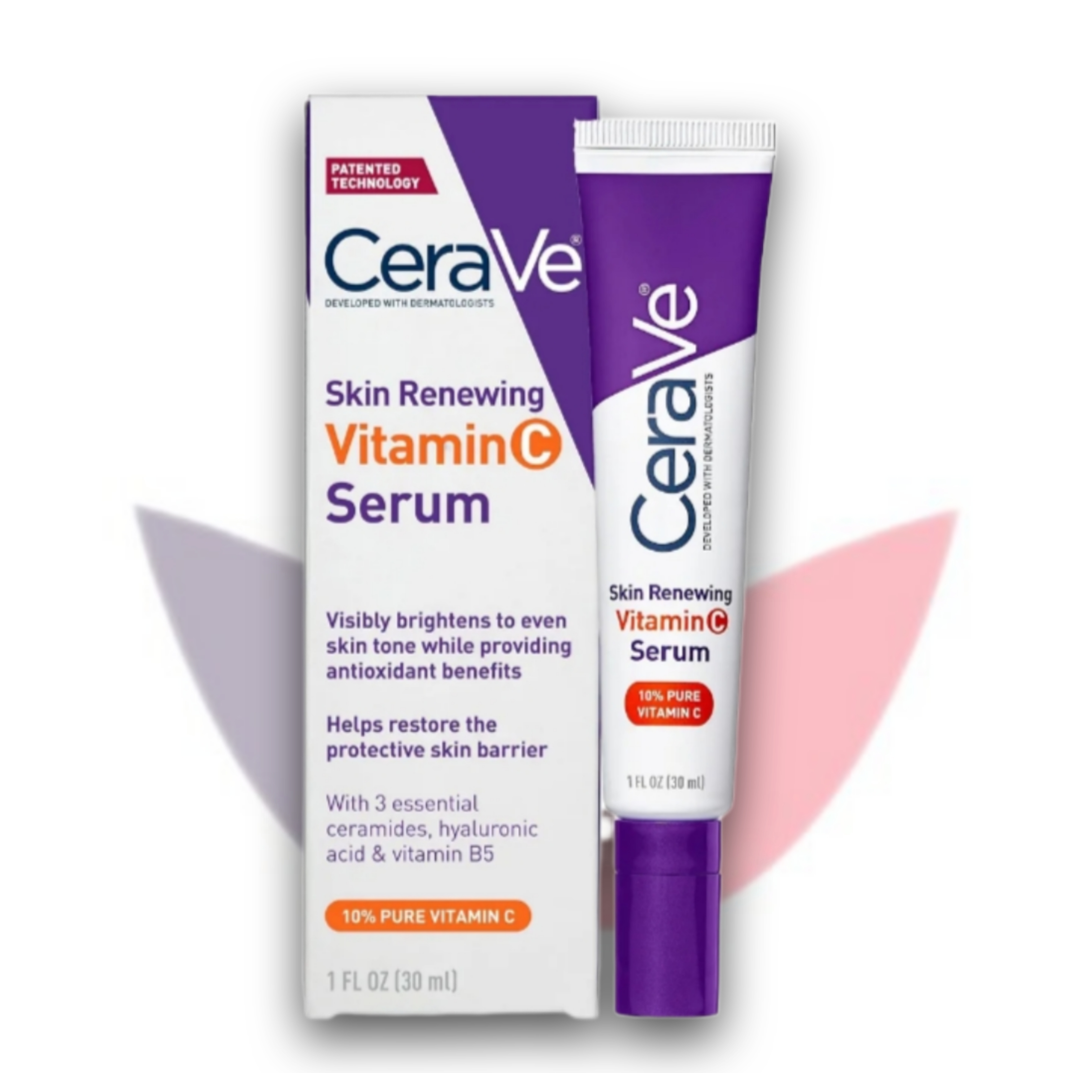 سرم ویتامین C سراوی مدل Skin Renewing حجم ۳۰ میلی‌لیتر | روشن‌کننده و یکدست‌کننده پوست با هیالورونیک اسید و سرامید